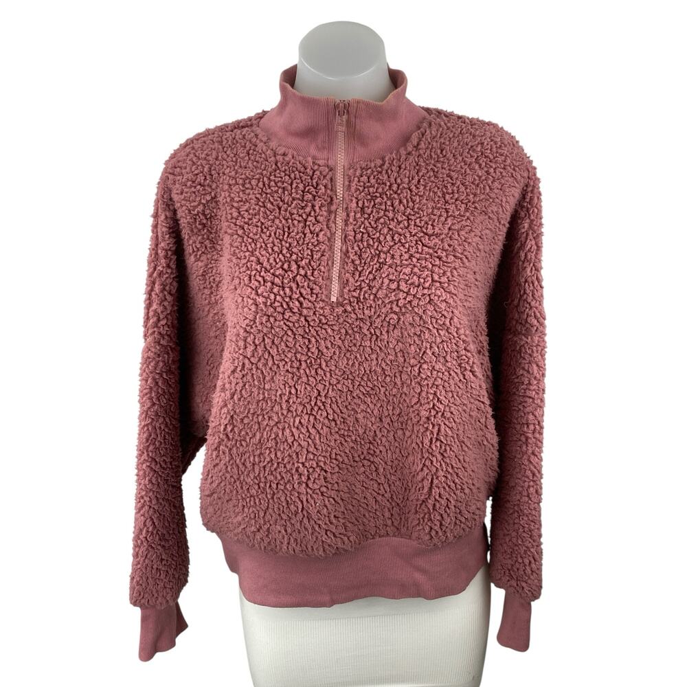 Askya Women's Pink Sherpa Fleece Faux Fur Long Sleeve Sweater Sweatshirt Top S
